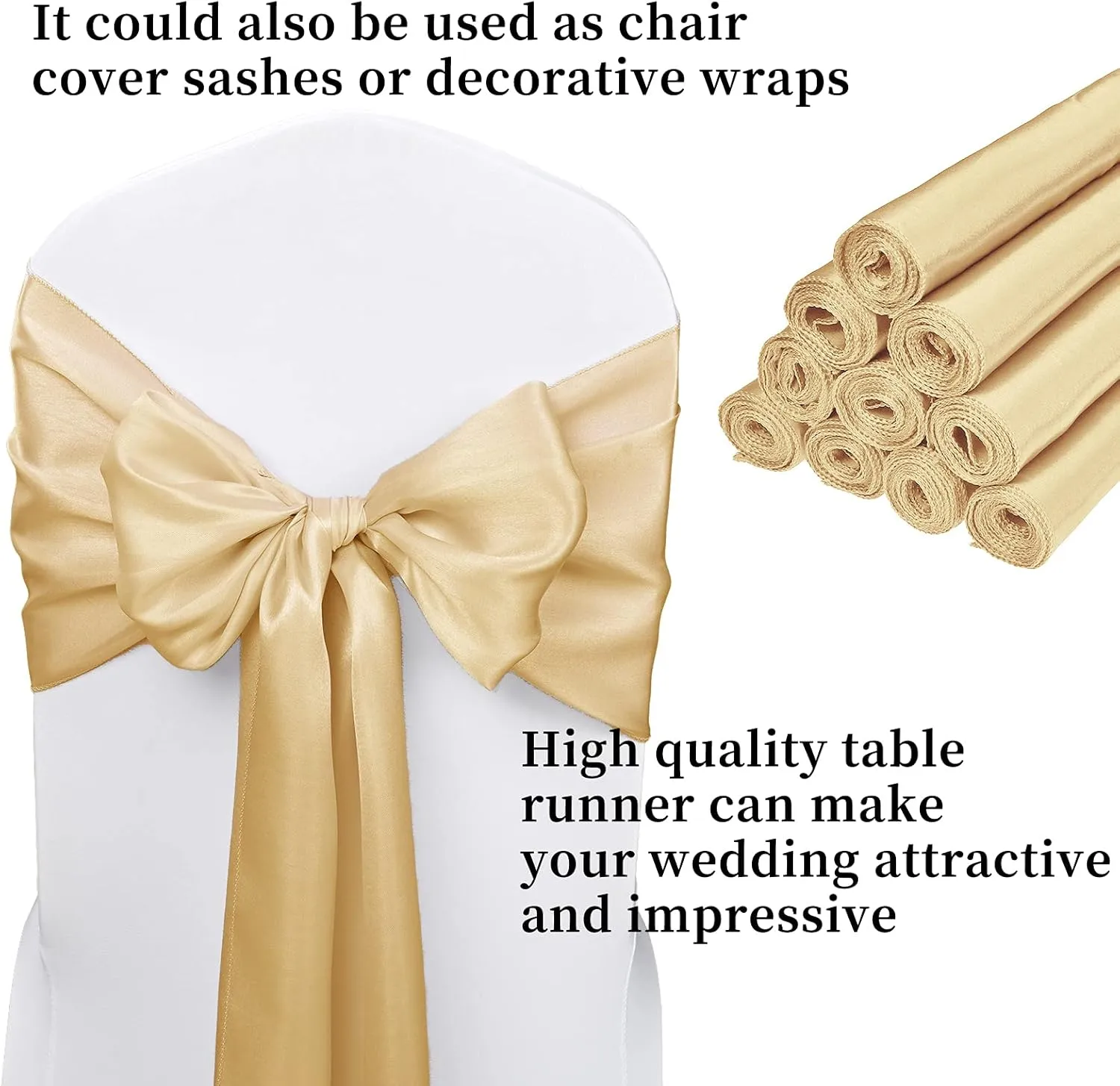 10-Pack Champagne 12 x 108 inches Long Premium Satin Table Runner for Wedding, Decorations for Birthday Parties, Banquets, Graduations, Engagements, Table Runners fit Rectange and Round Table