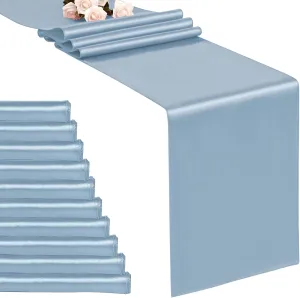 10-Pack Dusty Blue 12 x 108 inches Long Premium Satin Table Runner for Wedding, Decorations for Birthday Parties, Banquets, Graduations, Engagements, Table Runners fit Rectange and Round Table