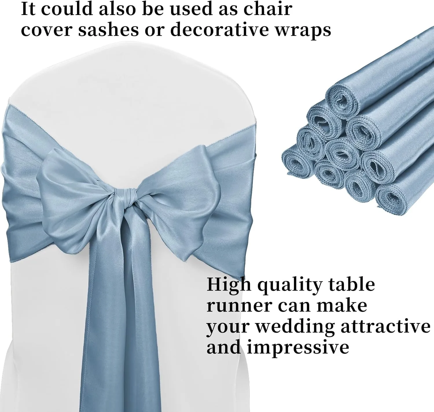 10-Pack Dusty Blue 12 x 108 inches Long Premium Satin Table Runner for Wedding, Decorations for Birthday Parties, Banquets, Graduations, Engagements, Table Runners fit Rectange and Round Table