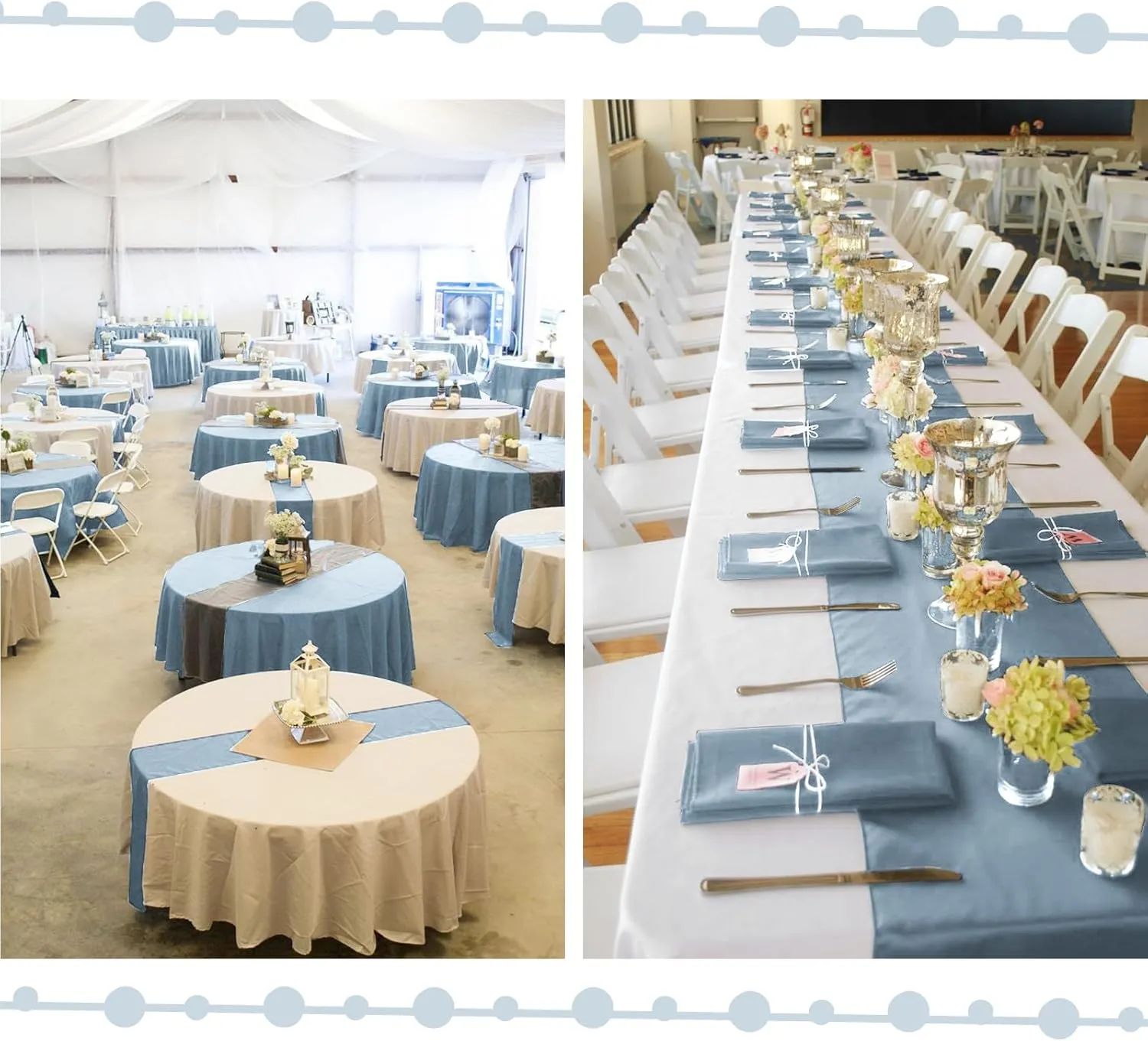 10-Pack Dusty Blue 12 x 108 inches Long Premium Satin Table Runner for Wedding, Decorations for Birthday Parties, Banquets, Graduations, Engagements, Table Runners fit Rectange and Round Table