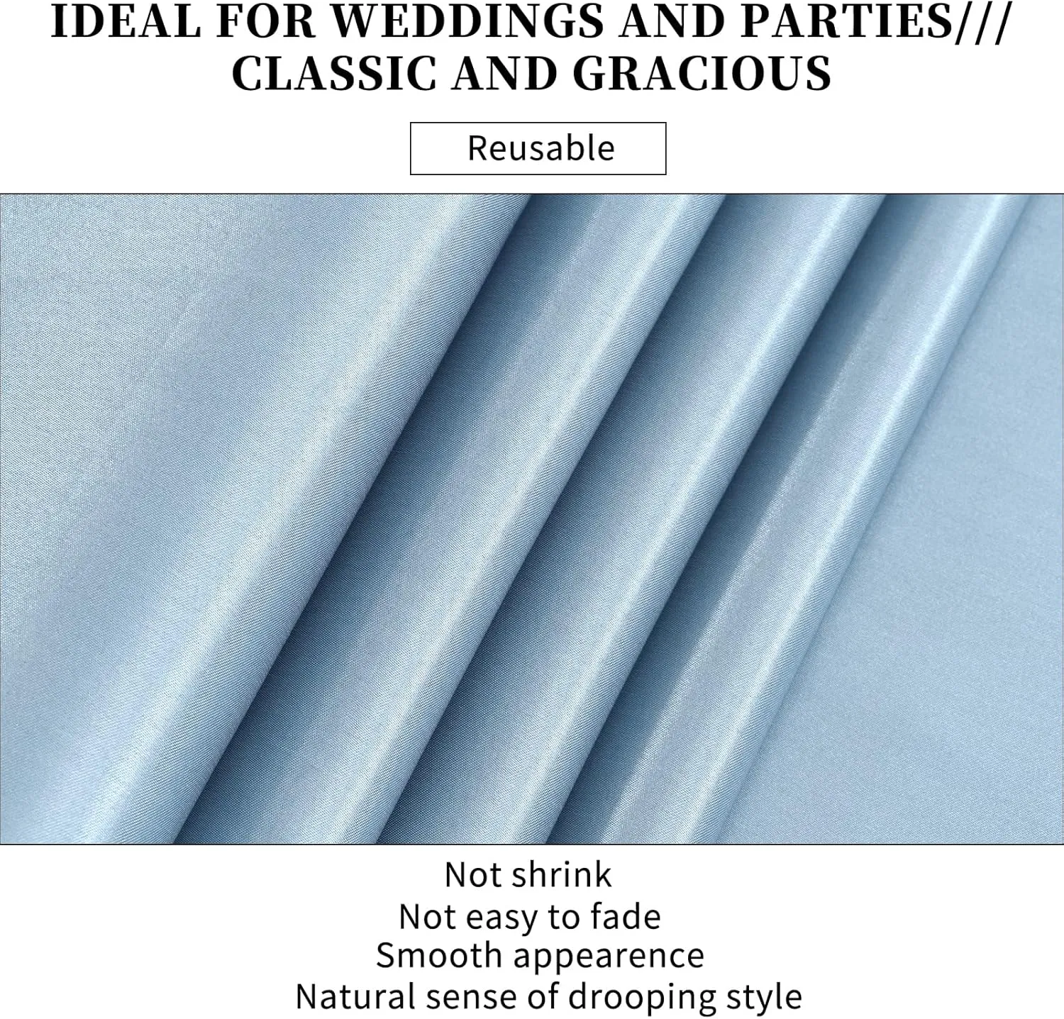 10-Pack Dusty Blue 12 x 108 inches Long Premium Satin Table Runner for Wedding, Decorations for Birthday Parties, Banquets, Graduations, Engagements, Table Runners fit Rectange and Round Table