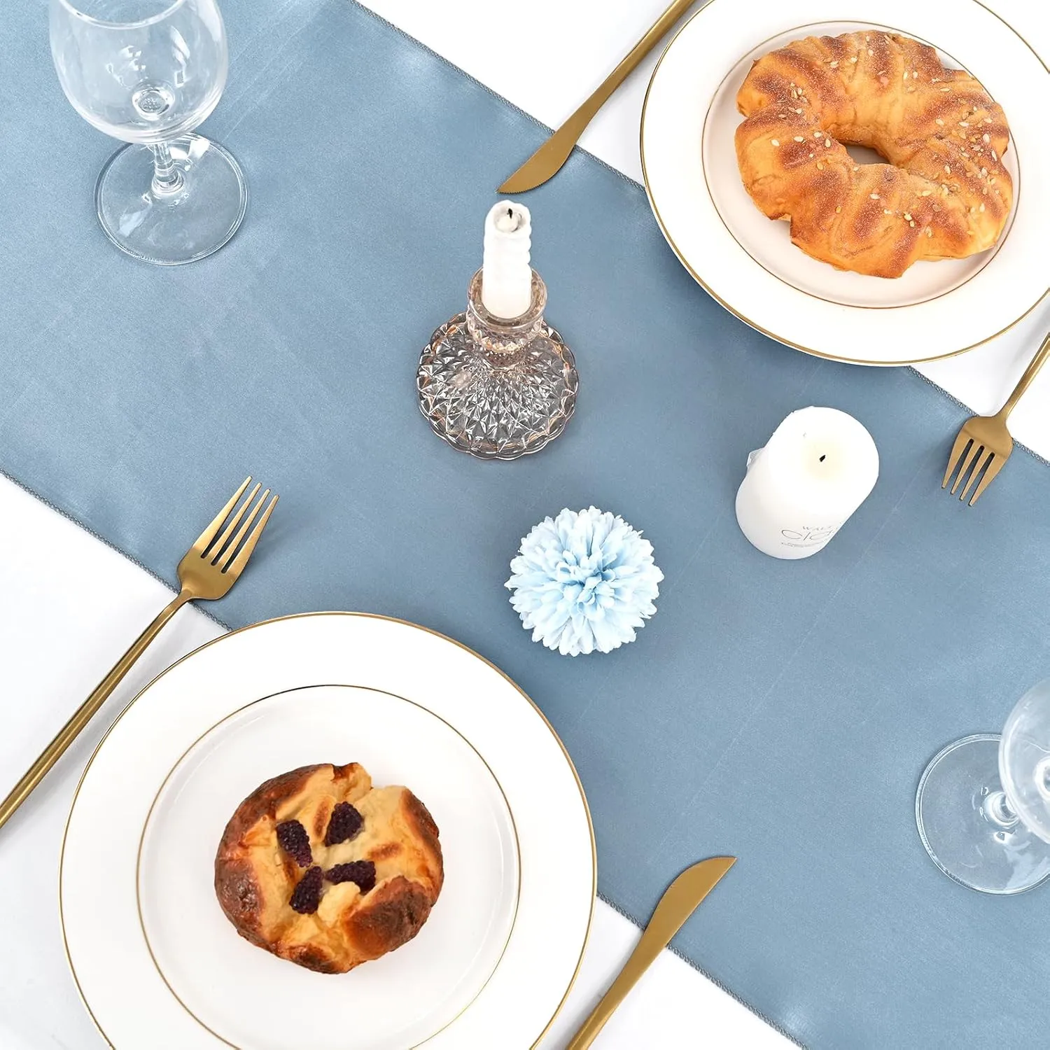 10-Pack Dusty Blue 12 x 108 inches Long Premium Satin Table Runner for Wedding, Decorations for Birthday Parties, Banquets, Graduations, Engagements, Table Runners fit Rectange and Round Table