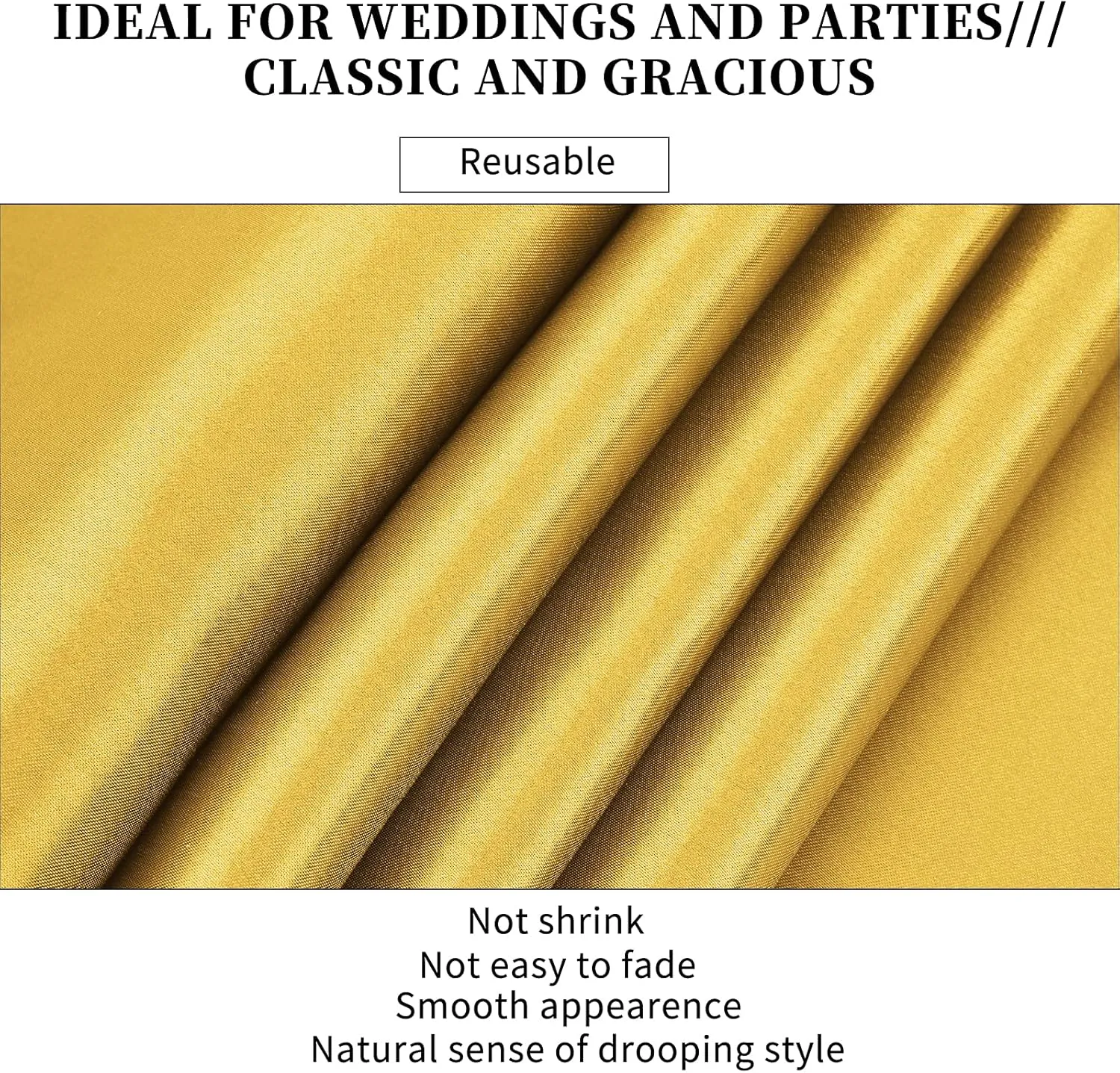 10-Pack Gold 12 x 108 inches Long Premium Satin Table Runner for Wedding, Decorations for Birthday Parties, Banquets, Graduations, Engagements, Table Runners fit Rectange and Round Table
