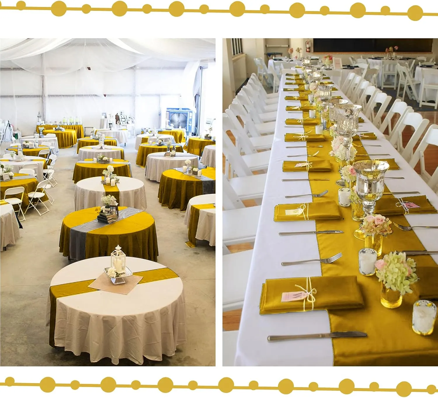 10-Pack Gold 12 x 108 inches Long Premium Satin Table Runner for Wedding, Decorations for Birthday Parties, Banquets, Graduations, Engagements, Table Runners fit Rectange and Round Table
