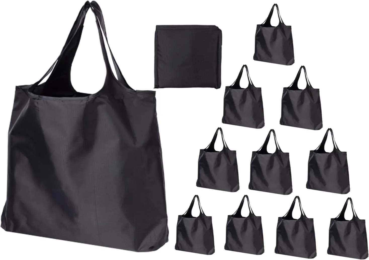 10 Pack Reusable Grocery Bags with Handles 45Lbs Waterproof Ripstop Heavy Duty Reusable Shopping Bags Foldable Washable Lightweight Kitchen Grocery Tote Bag, Black
