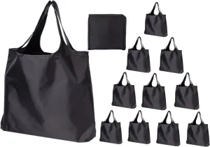 10 Pack Reusable Grocery Bags with Handles 45Lbs Waterproof Ripstop Heavy Duty Reusable Shopping Bags Foldable Washable Lightweight Kitchen Grocery Tote Bag, Black