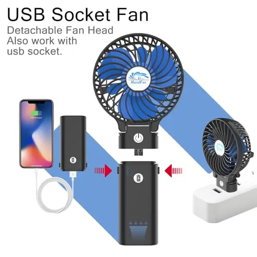 10400mAh Handheld Fan w/ Double Portable Charger,Rechargeable Personal Hand Fan