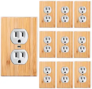 10PC Solid Wood Double hole Outlet Light Switch Plate 4.5" X 2.76" Bamboo Light Switch Cover Quality Raw Wooden Decorative Bedroom Kitchen Home Decor Double hole Outlet
