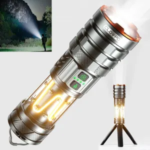 11 Modes Rechargeable Tactical Flashlight, 10000 Lumens Portable Camping Flashlight with Stand, 6H Long Lasting Bright LED Light for Outdoor Activity, Emergency Use