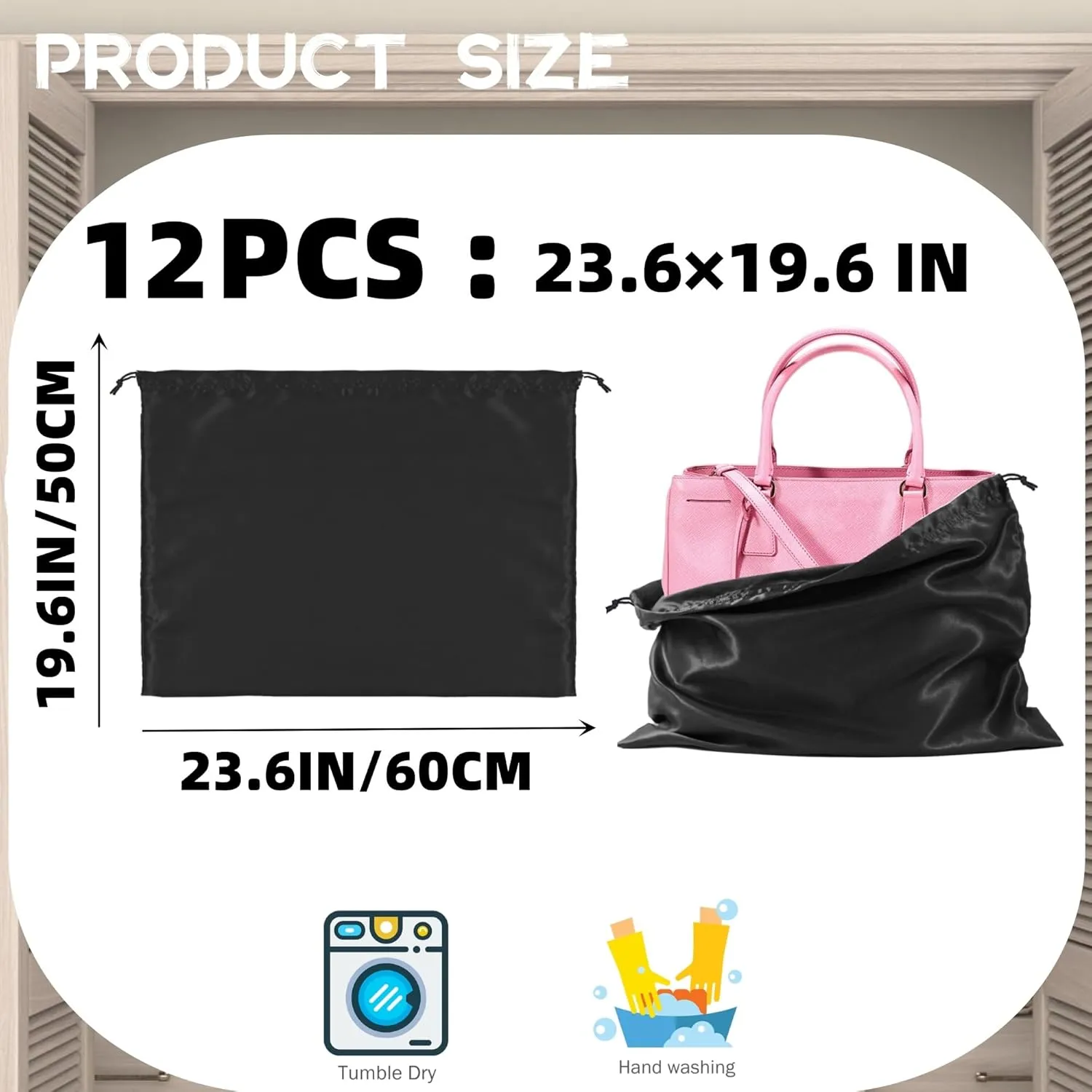 12 Pack Dust Bags For Handbags Travel Storage Pouch, Purse Dust Bags For Storage, Silk Dust Covers With Drawstring For Purse Shoes Boots