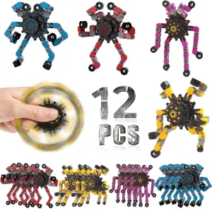12 Pcs Fidget Spinners Toys for Kids & Adults, Deformable Robot Transformable Fingertip Spinner, Stress Relief Party Favor for Classroom Prizes, Christmas, Valentine’s Day Gift, Goodie Bag Fillers