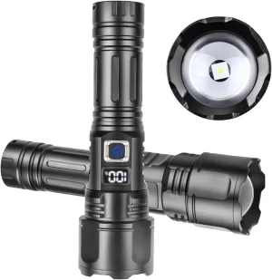 1200 Lumens LED High Powerful Flashlight, Super Bright USB Rechargeable Torch, 5 Lighting Modes, with Digital Display Zoomable IPX4 Waterproof Handheld Torch for Camping Hiking Emergencies(Battery(266