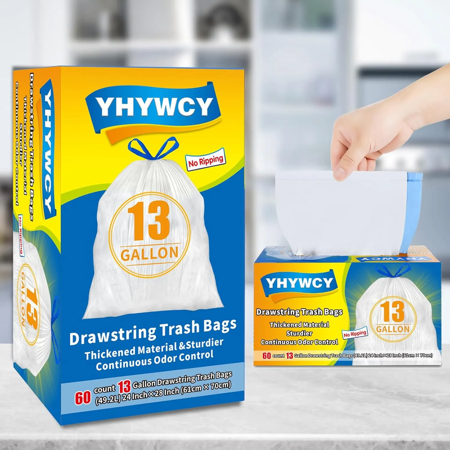 13 Gallon Tall Kitchen Drawstring Trash Bags - 1 MIL Super Thicker No Ripping Garbage Bags Unscented for Restaurant, Office 13 Gallon Large Trash Cans (60count)