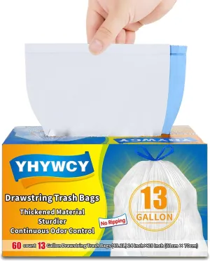 13 Gallon Tall Kitchen Drawstring Trash Bags - 1 MIL Super Thicker No Ripping Garbage Bags Unscented for Restaurant, Office 13 Gallon Large Trash Cans (60count)