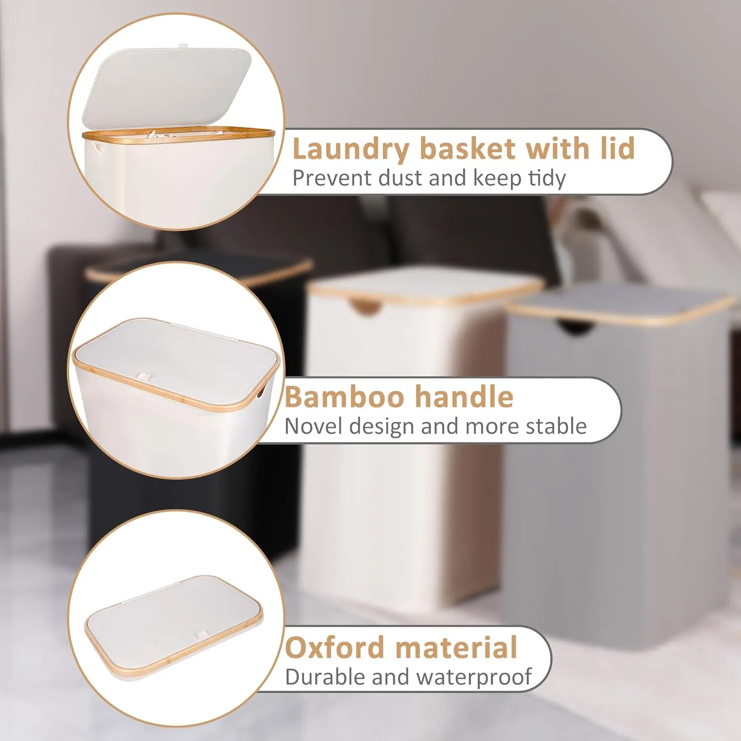 150L Laundry Basket with Lid, Large Laundry Hamper with Bamboo Handle, Collapsible Dirty Clothes Hamper Organizer with Removable Inner Bag for Clothes Toys Towels -Beige