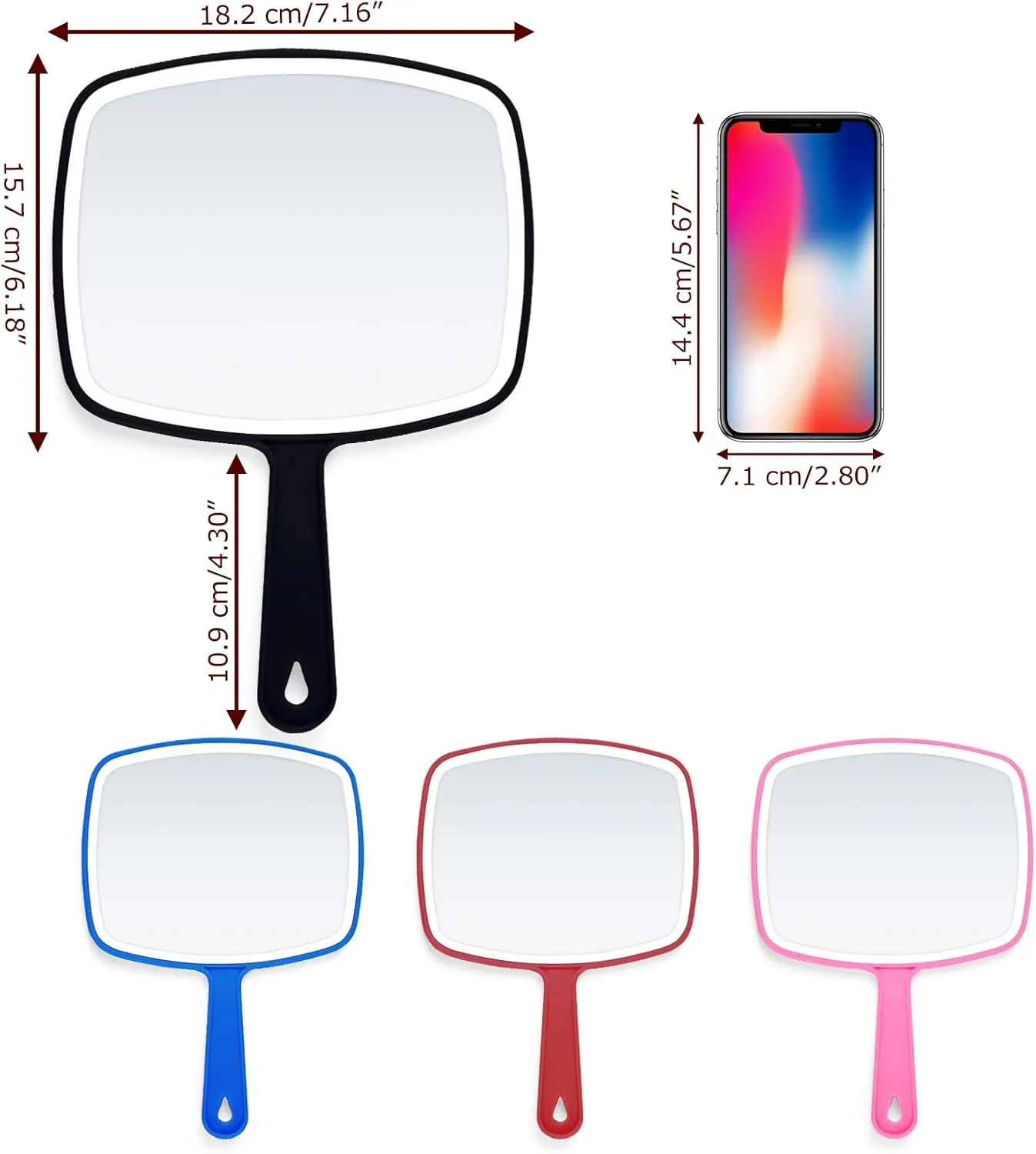 16Pcs Handheld Mirror, 10.4" W x 7.4" L Portable Hand Mirror with Handle (Square, Black)