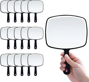 16Pcs Handheld Mirror, 10.4" W x 7.4" L Portable Hand Mirror with Handle (Square, Black)