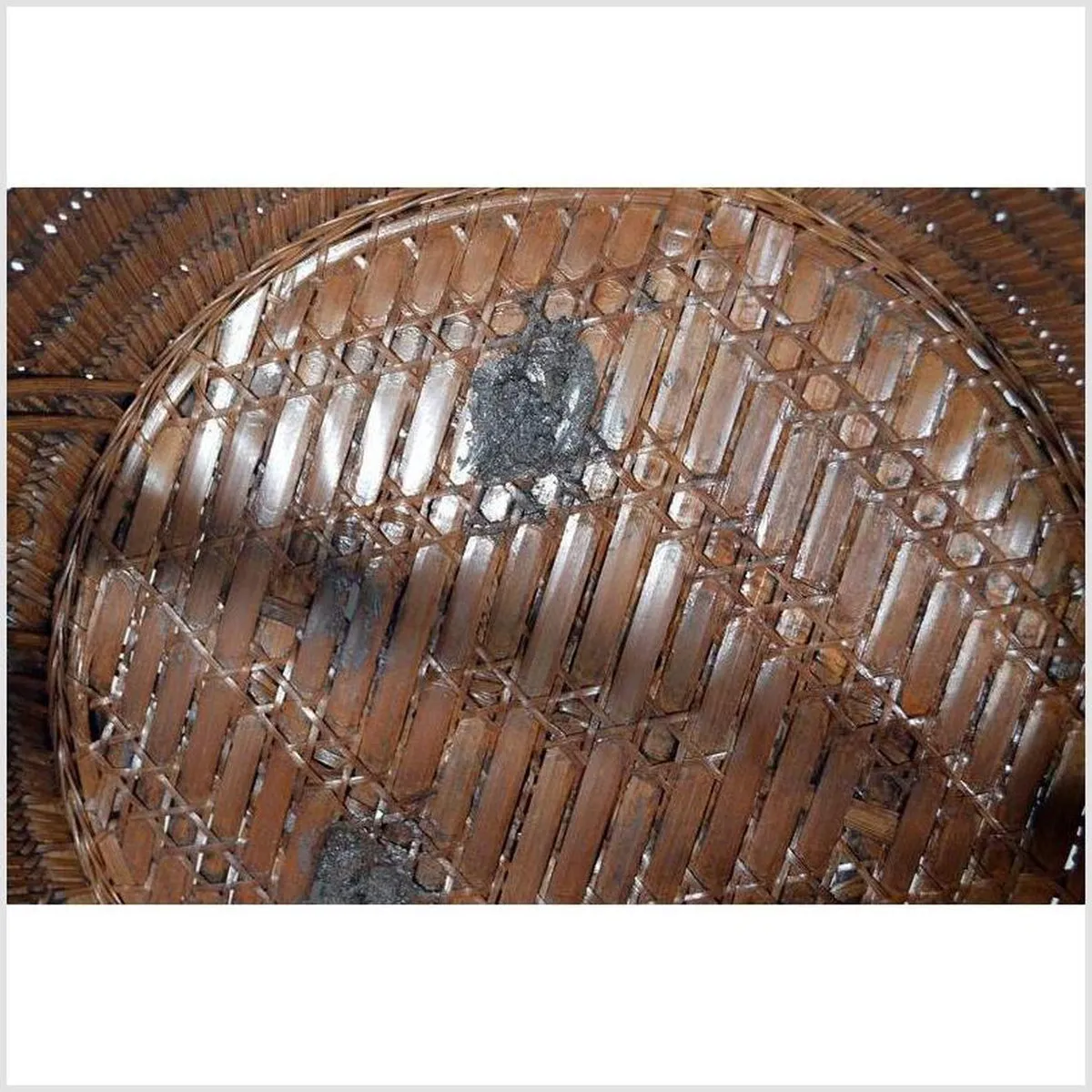 19th Century Chinese Handwoven and Painted Bamboo and Rattan Basket with Handle