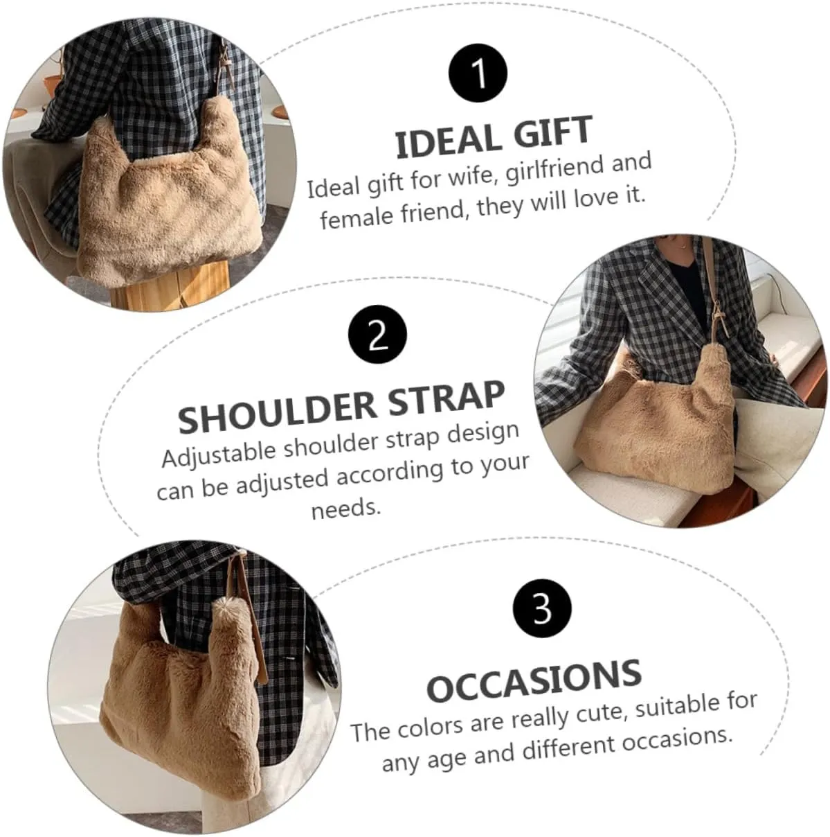 1pc Messenger Bag Women Crossbody Bag Girls Shoulder Bag Woman Plush Bag Plush Crossbody Bag Women