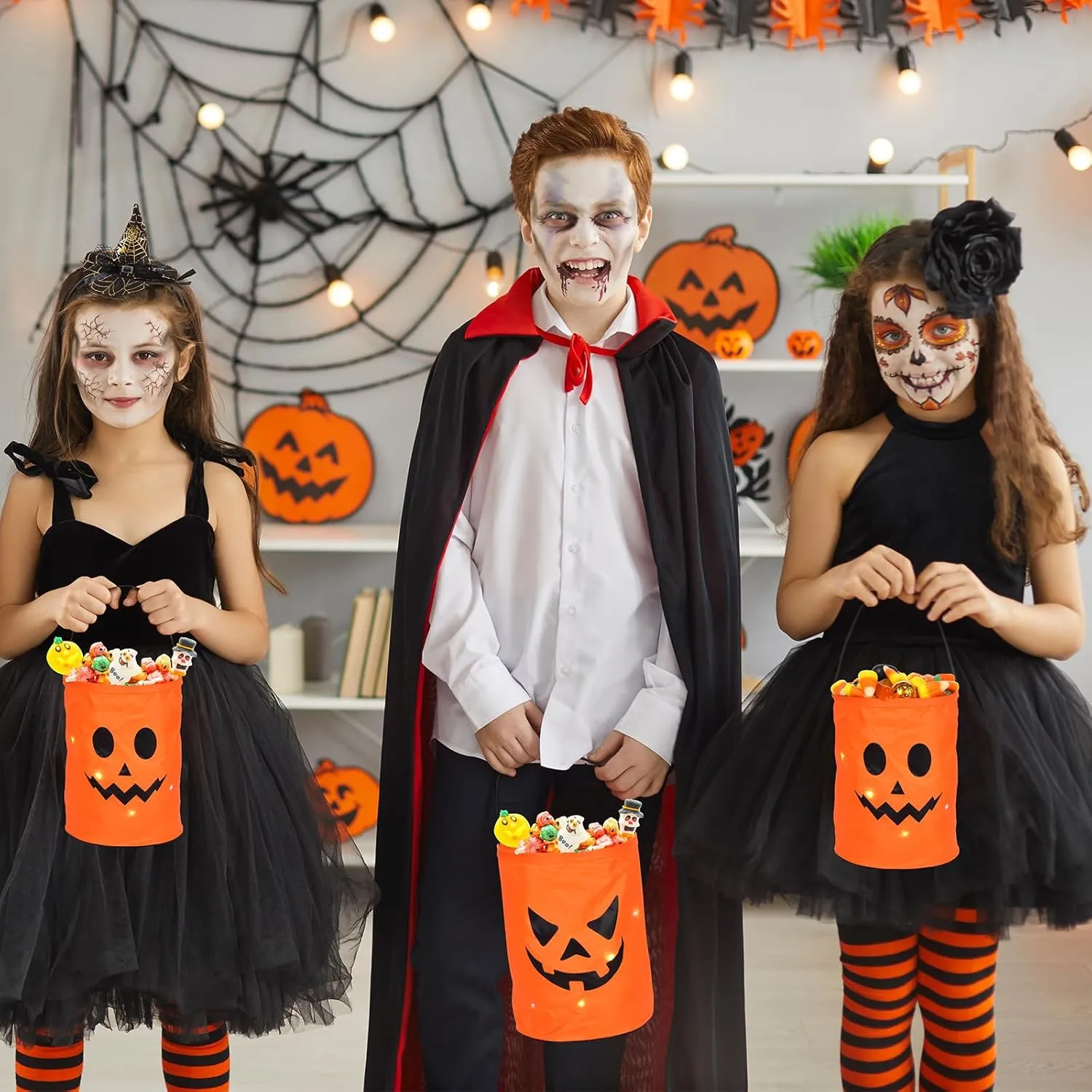 2 LED Light Halloween Candy Bags - Light Up Party Bags (Orange-6)