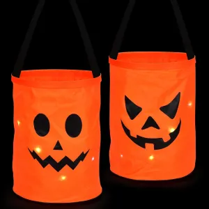 2 LED Light Halloween Candy Bags - Light Up Party Bags (Orange-6)