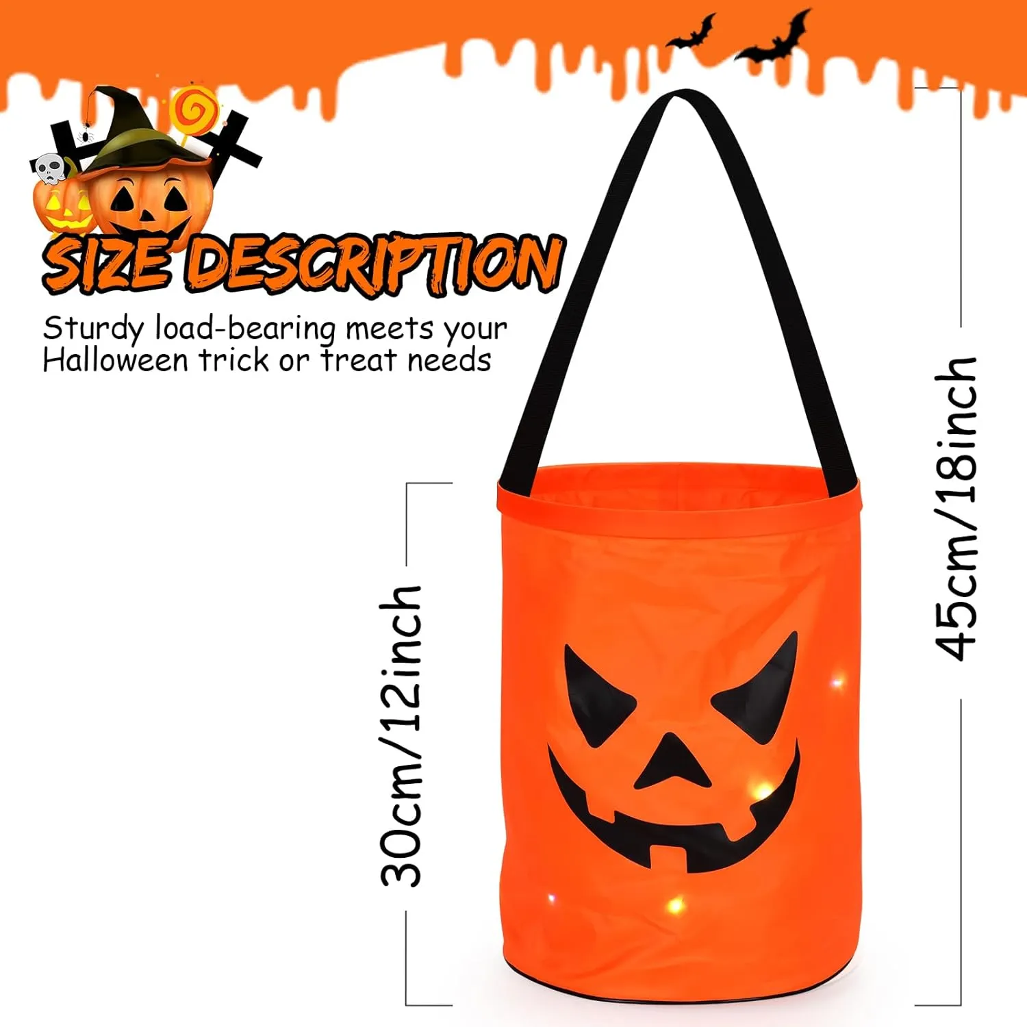 2 LED Light Halloween Candy Bags - Light Up Party Bags (Orange-6)