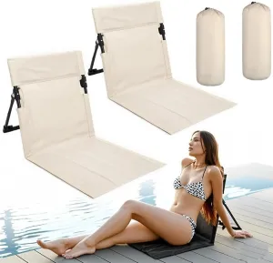 2 Pack Foldable Poolside Chairs – Portable Flip Chairs for Edge of Pool, Beach, Camping, Picnic, Lawn – Compact & Lightweight Outdoor Seating Accessories (2, Light Beige)