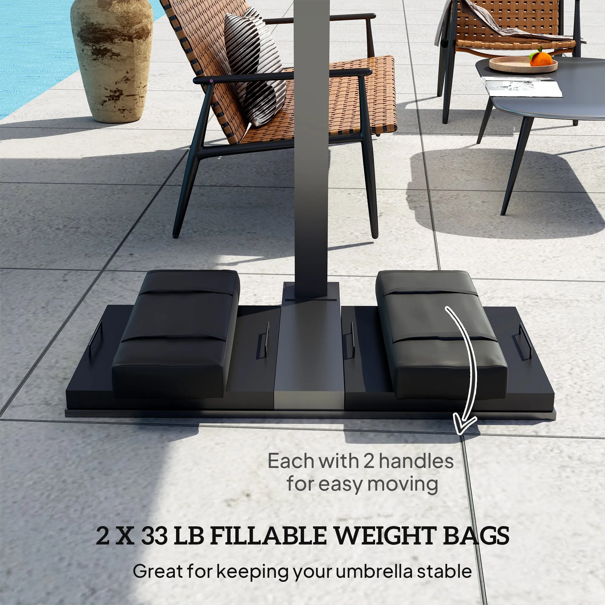 2-Pack Umbrella Weight Bags,Holds 33lbs Sand Each, Black