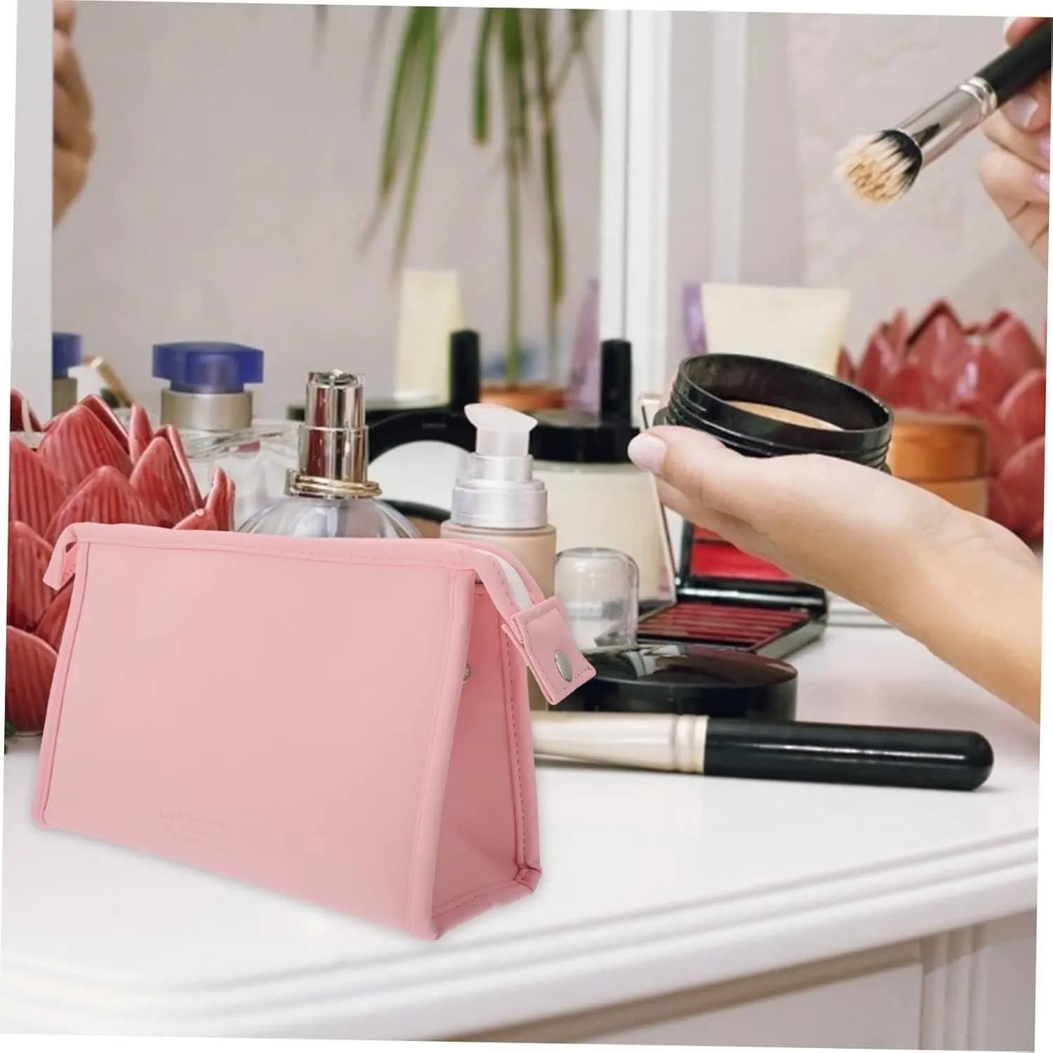 2 Pcs Multifunctional Cosmetic Bag Canvas Bag Make up Travel, Pinkx3pcs, 24X14X8CMx3pcs