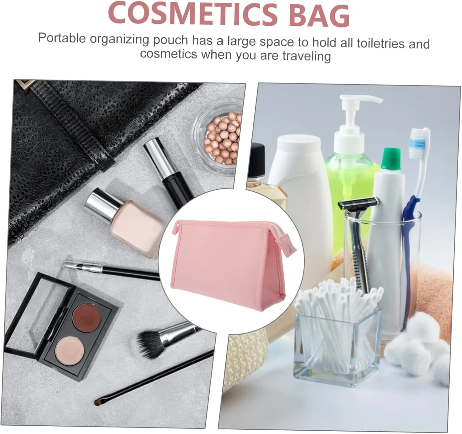 2 Pcs Multifunctional Cosmetic Bag Canvas Bag Make up Travel, Pinkx3pcs, 24X14X8CMx3pcs
