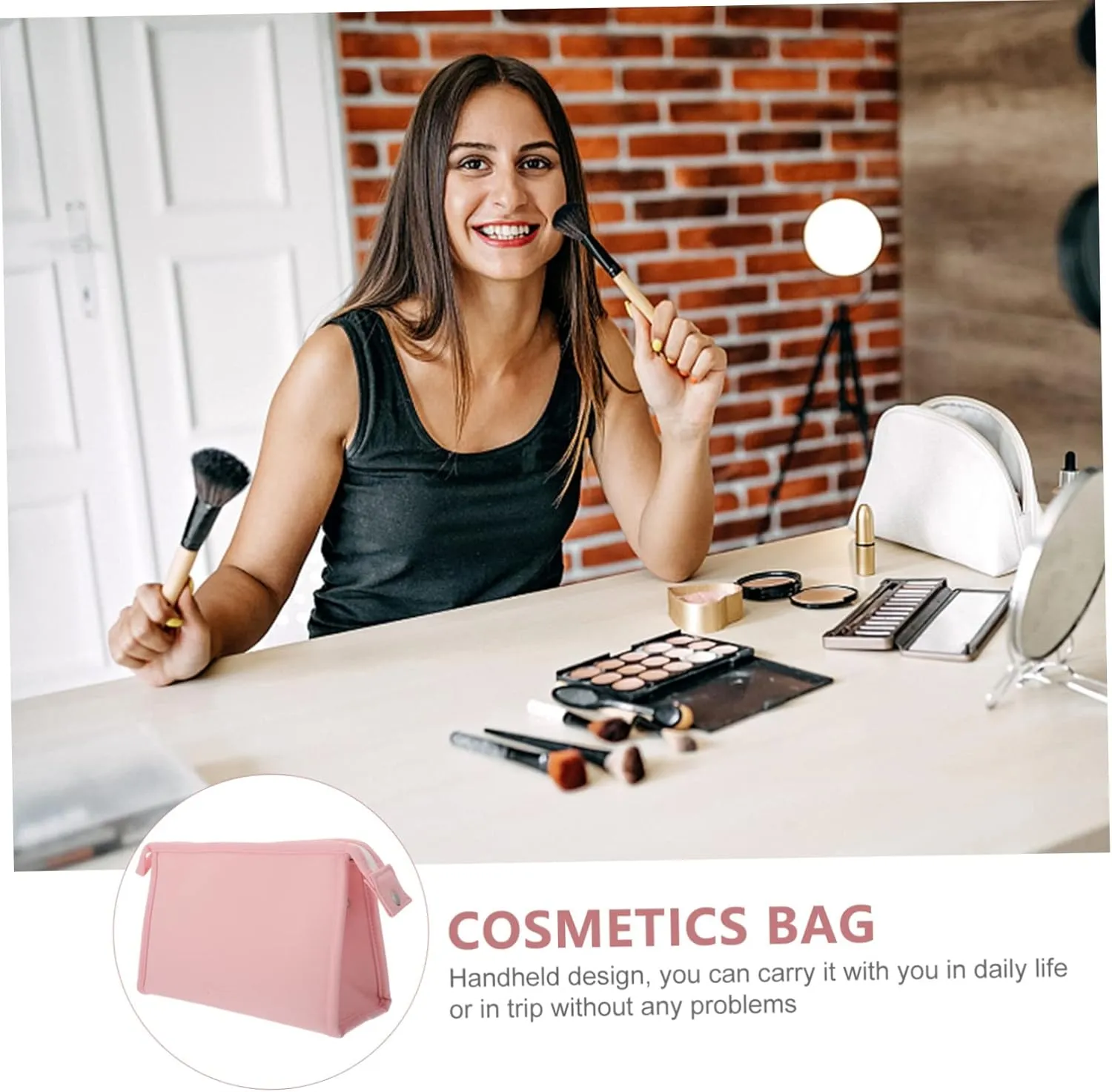 2 Pcs Multifunctional Cosmetic Bag Canvas Bag Make up Travel, Pinkx3pcs, 24X14X8CMx3pcs