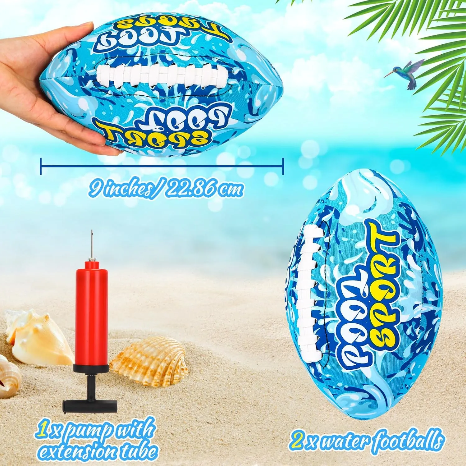 2 Pieces Water Football for Kids 9 Inch Swimming Pool Waterproof Outdoor Beach Football Pool Game for Kids Teens Adults(Blue)