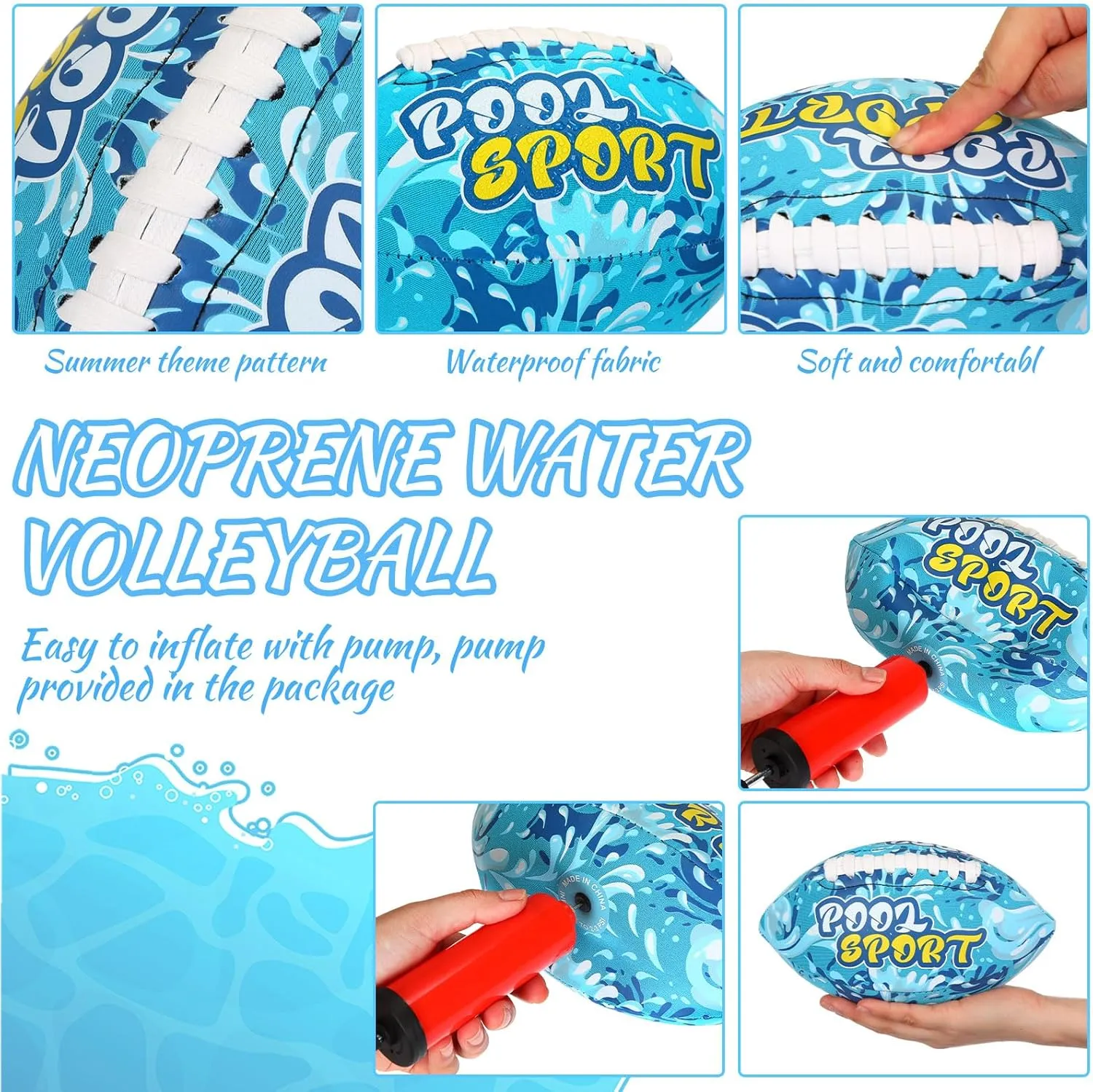 2 Pieces Water Football for Kids 9 Inch Swimming Pool Waterproof Outdoor Beach Football Pool Game for Kids Teens Adults(Blue)