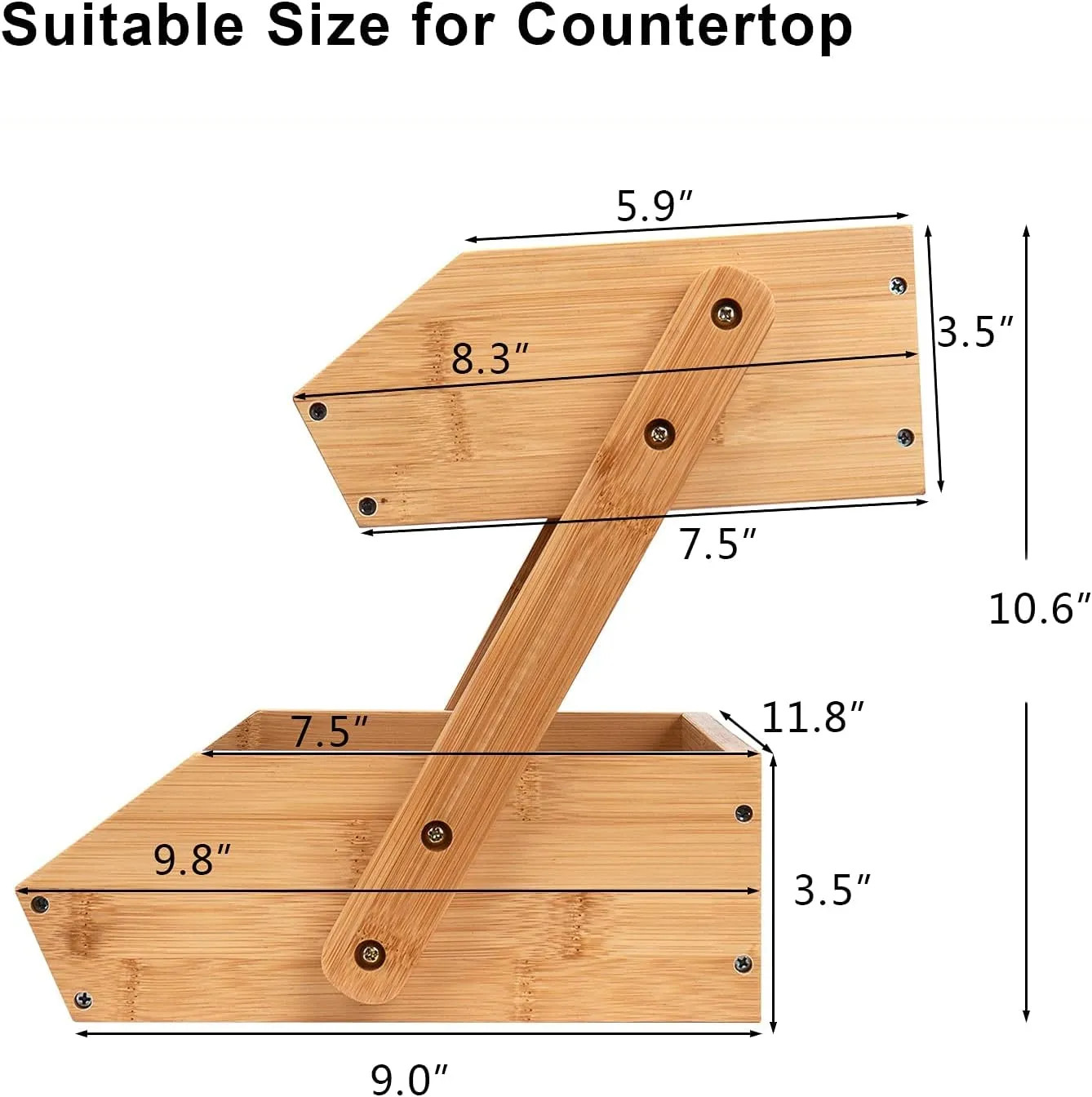 2 Tier Fruit Basket for Kitchen- Bamboo Fruit and Vegetable Storage Bowl Stand for Kitchen Countertop, Produce Basket Fruit Holder for Potato, Onion, Bread, Snack Storage