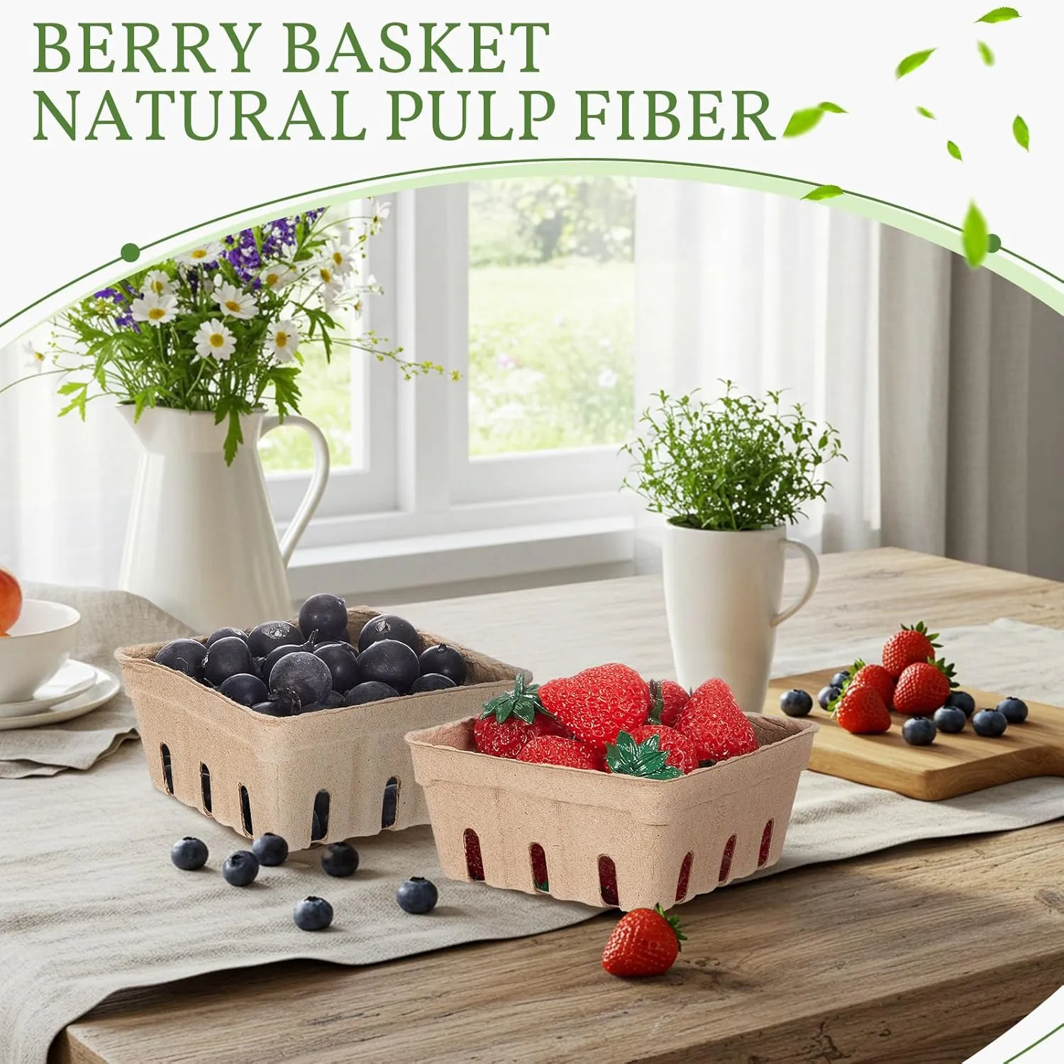 20 Pack Berry Basket Natural Pulp Fiber, Molded Strawberry Basket Produce Vented Container for Fruit and Vegetable, Farmer Market, Grocery Store, Backyard Party Favors (1/2 Pint)
