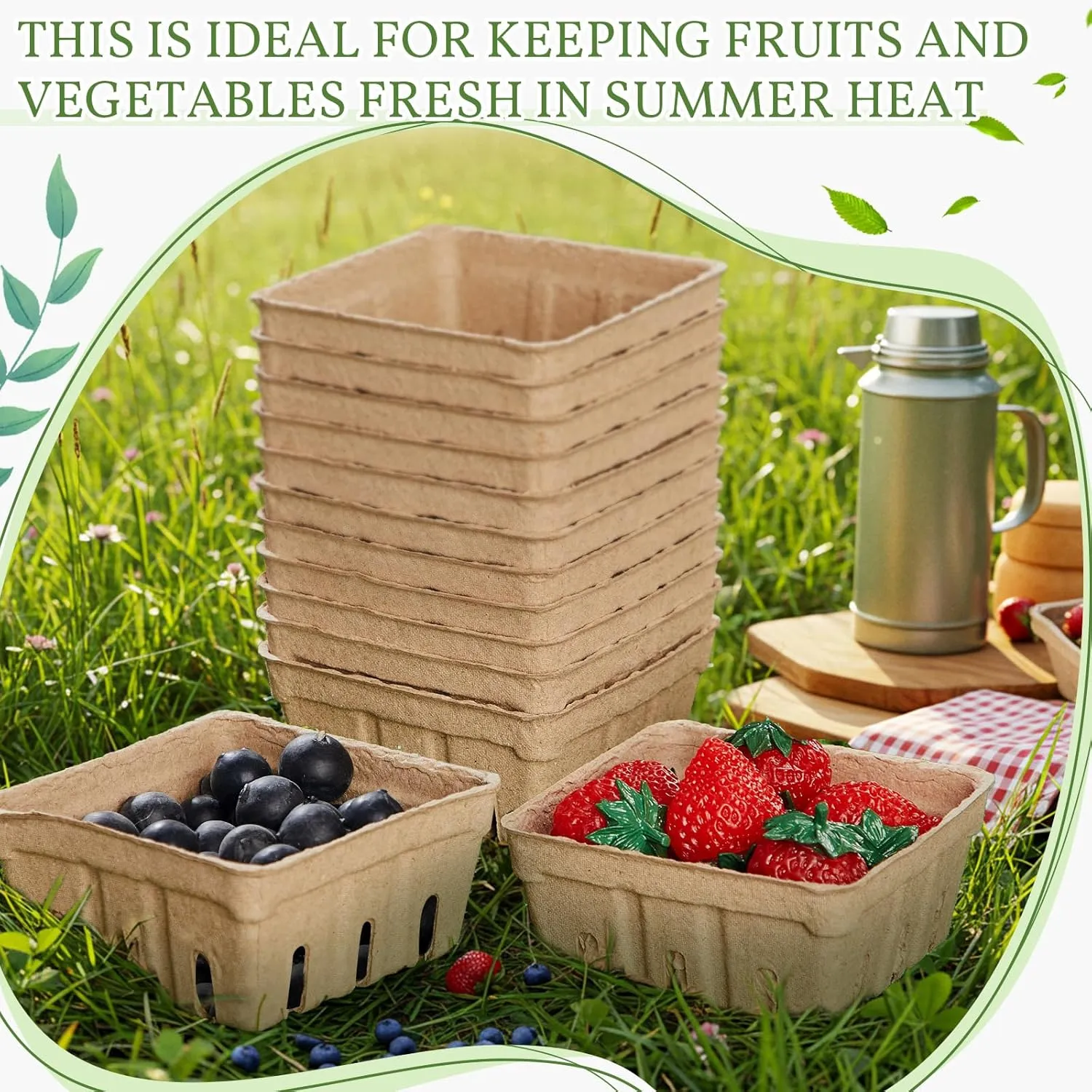 20 Pack Berry Basket Natural Pulp Fiber, Molded Strawberry Basket Produce Vented Container for Fruit and Vegetable, Farmer Market, Grocery Store, Backyard Party Favors (1/2 Pint)