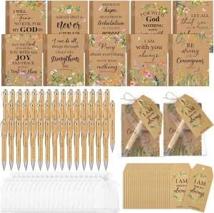 200 Pcs Bible Verse Sets Church Christian Gift Include 50 Scripture Notebooks 50 Bible Bamboo Pens 50 Thanks Tags 50 Organza Bags for Women Man Christian Party Gifts(Retro Color,Floral)