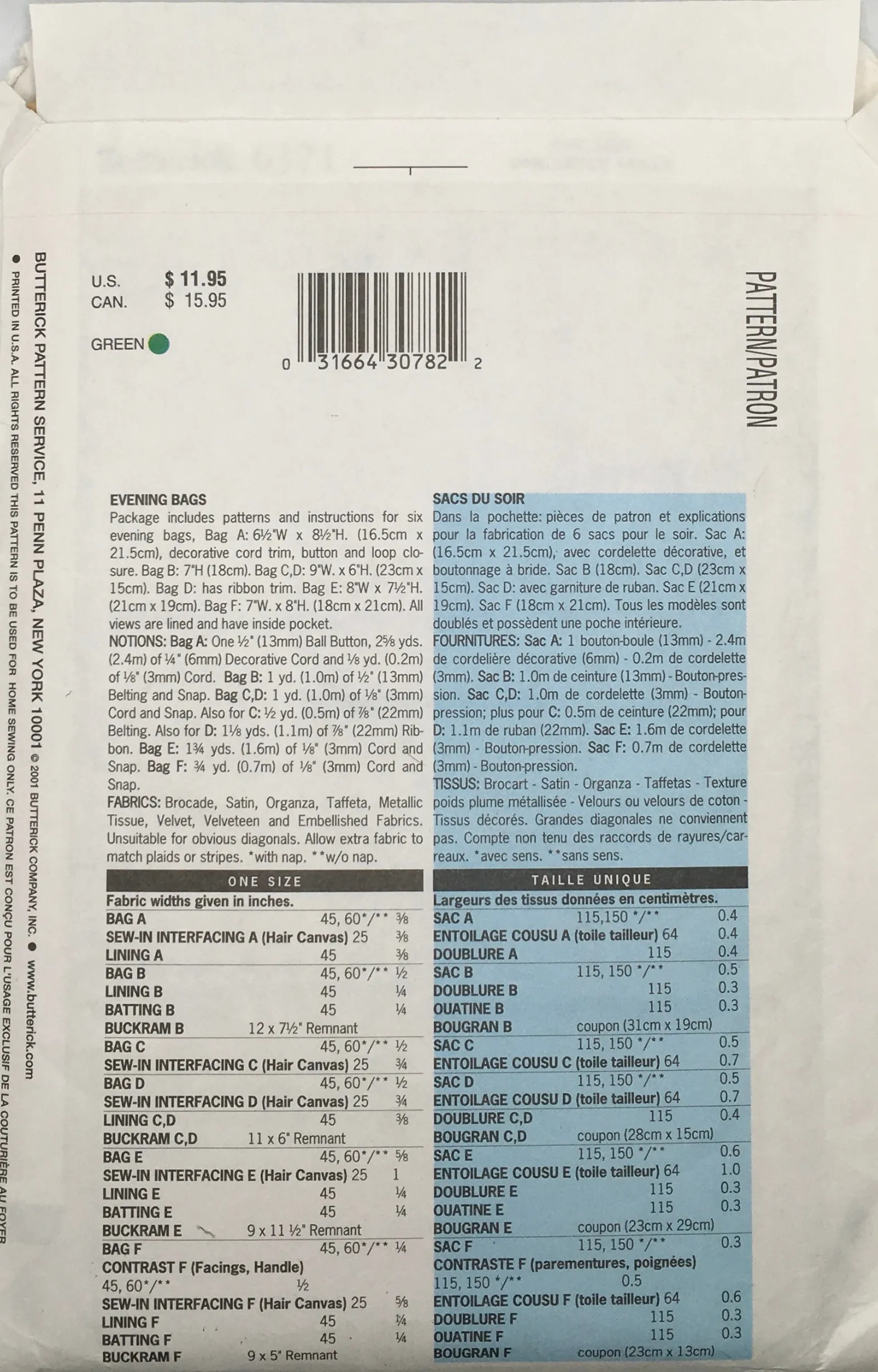 2001  Sewing Pattern: Butterick 6371
