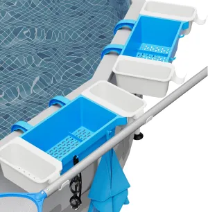 2025 2 Sets XL Poolside Storage Basket with 2 Cup Holder & Pole Hanger,Stretchable Pool Toy Holder Storage for Towels Drinks Pool Accessories Bar for Most Frame Above Ground Swimming Pools