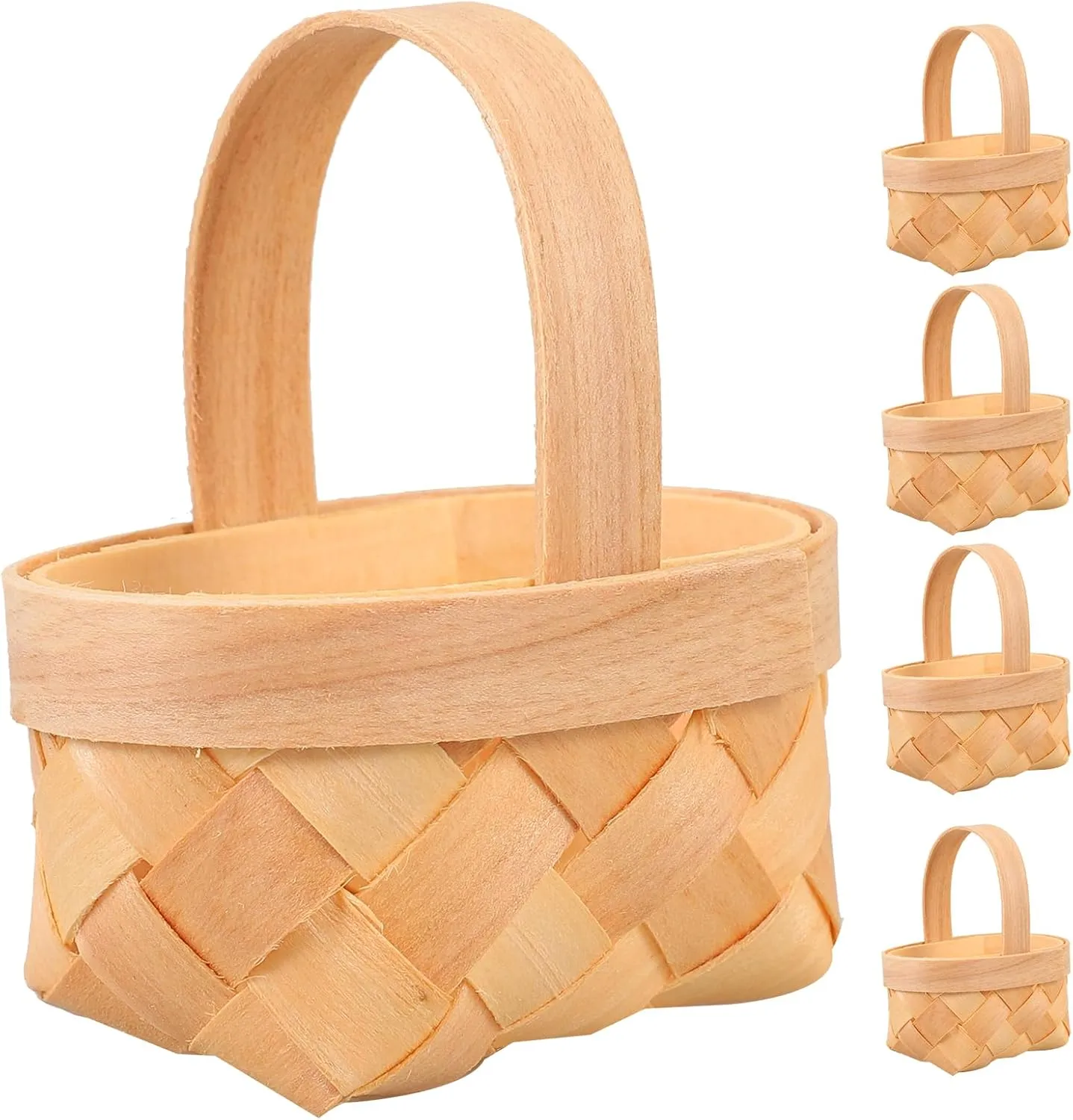 20pcs Mini Woven Basket Wood Chip Candy Hamper Handheld Baskets Weaving Baskets Package Dollhouse Basket Candy Holder Playing House Basket