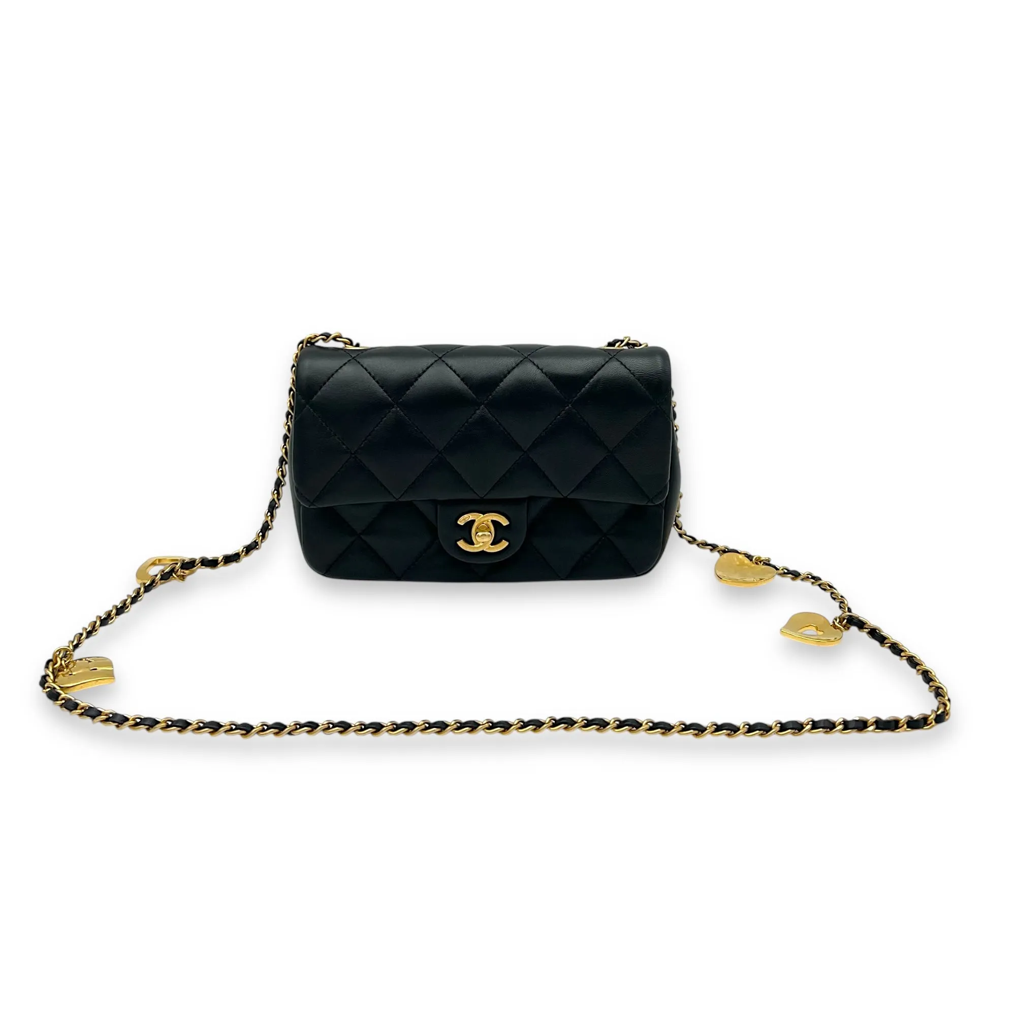 22B Classic Black Crossbody Bag in Lambskin, Gold hardware