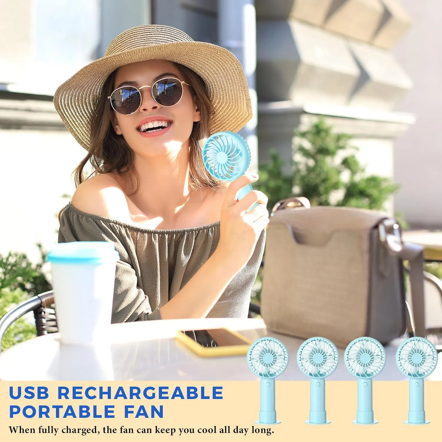 24 Pcs Mini Powerful Handheld Fan 3 Speed Personal Small Portable Rechargeable Fan with Base USB for Women Eyelash Makeup Office Travel Beach Indoor Outdoor (Blue)