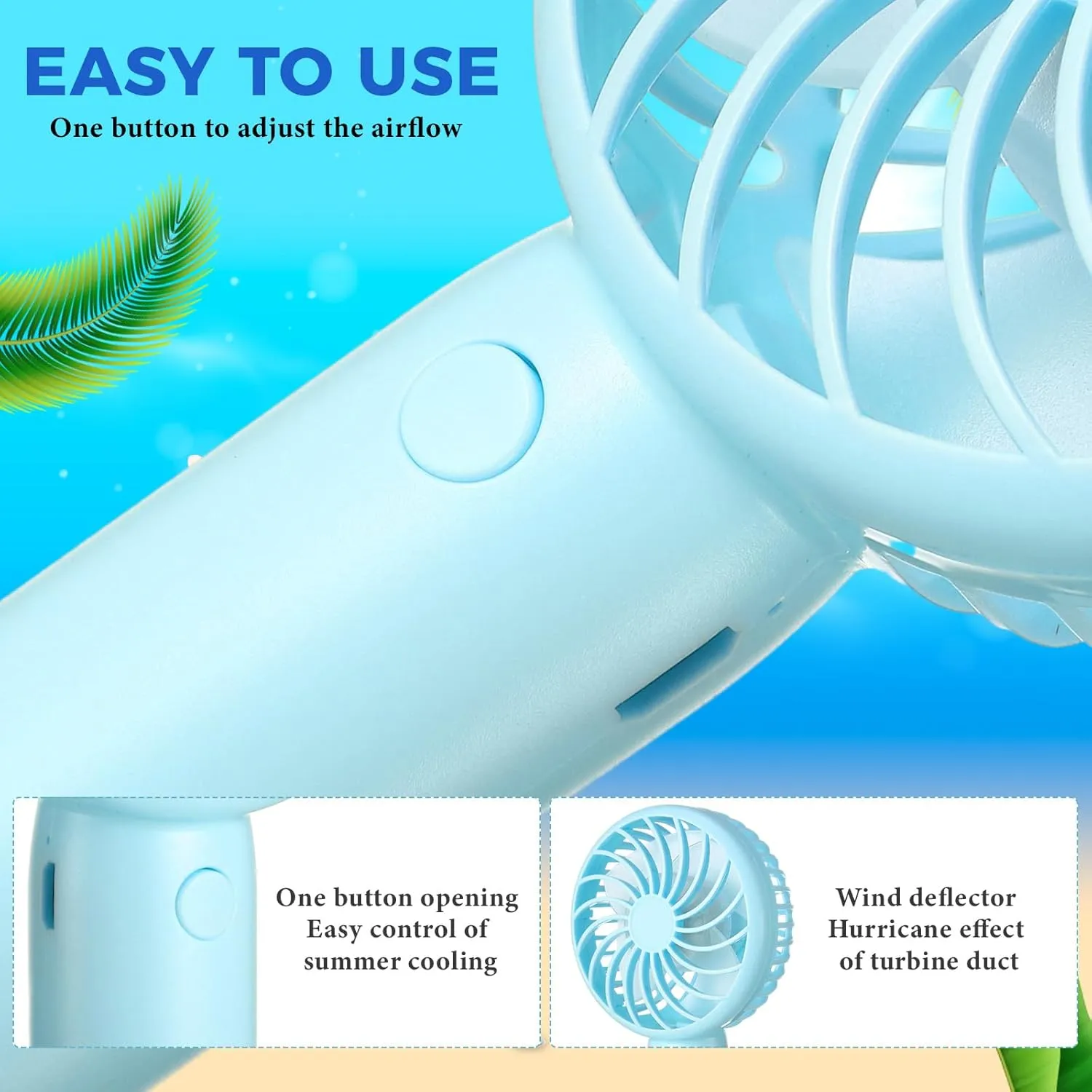24 Pcs Mini Powerful Handheld Fan 3 Speed Personal Small Portable Rechargeable Fan with Base USB for Women Eyelash Makeup Office Travel Beach Indoor Outdoor (Blue)