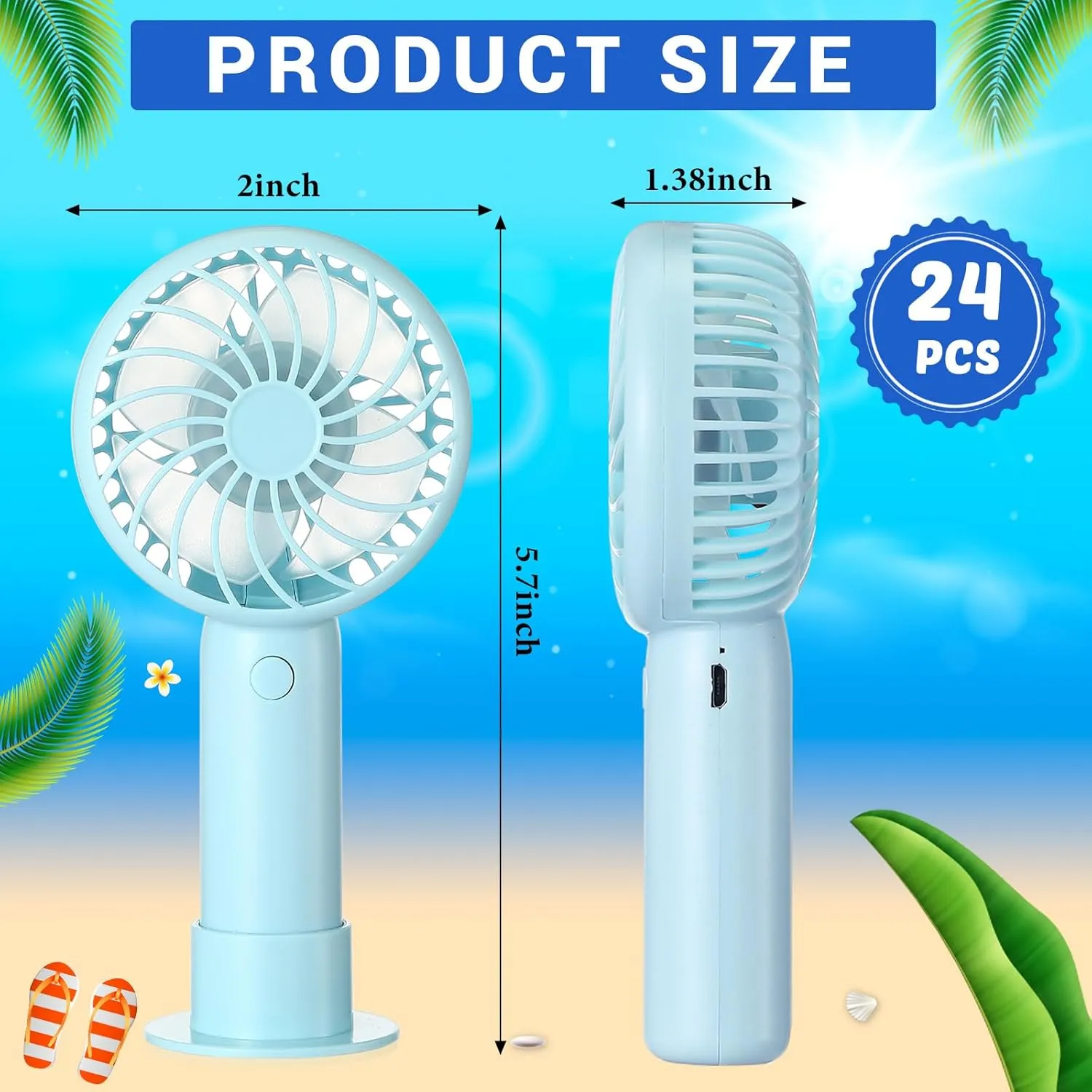 24 Pcs Mini Powerful Handheld Fan 3 Speed Personal Small Portable Rechargeable Fan with Base USB for Women Eyelash Makeup Office Travel Beach Indoor Outdoor (Blue)
