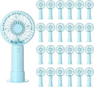 24 Pcs Mini Powerful Handheld Fan 3 Speed Personal Small Portable Rechargeable Fan with Base USB for Women Eyelash Makeup Office Travel Beach Indoor Outdoor (Blue)
