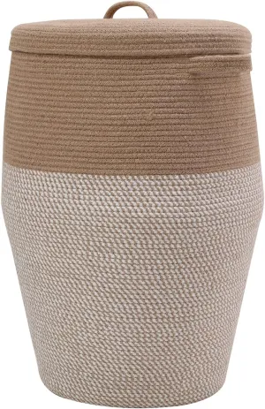 26" x 20" Tall Extra Large Storage Basket with Lid, Cotton Rope Storage Baskets, Woven Laundry Hamper with Cover, Cloth Storage Bin, for Clothes Blanket in Living Room, Jute/White Mix