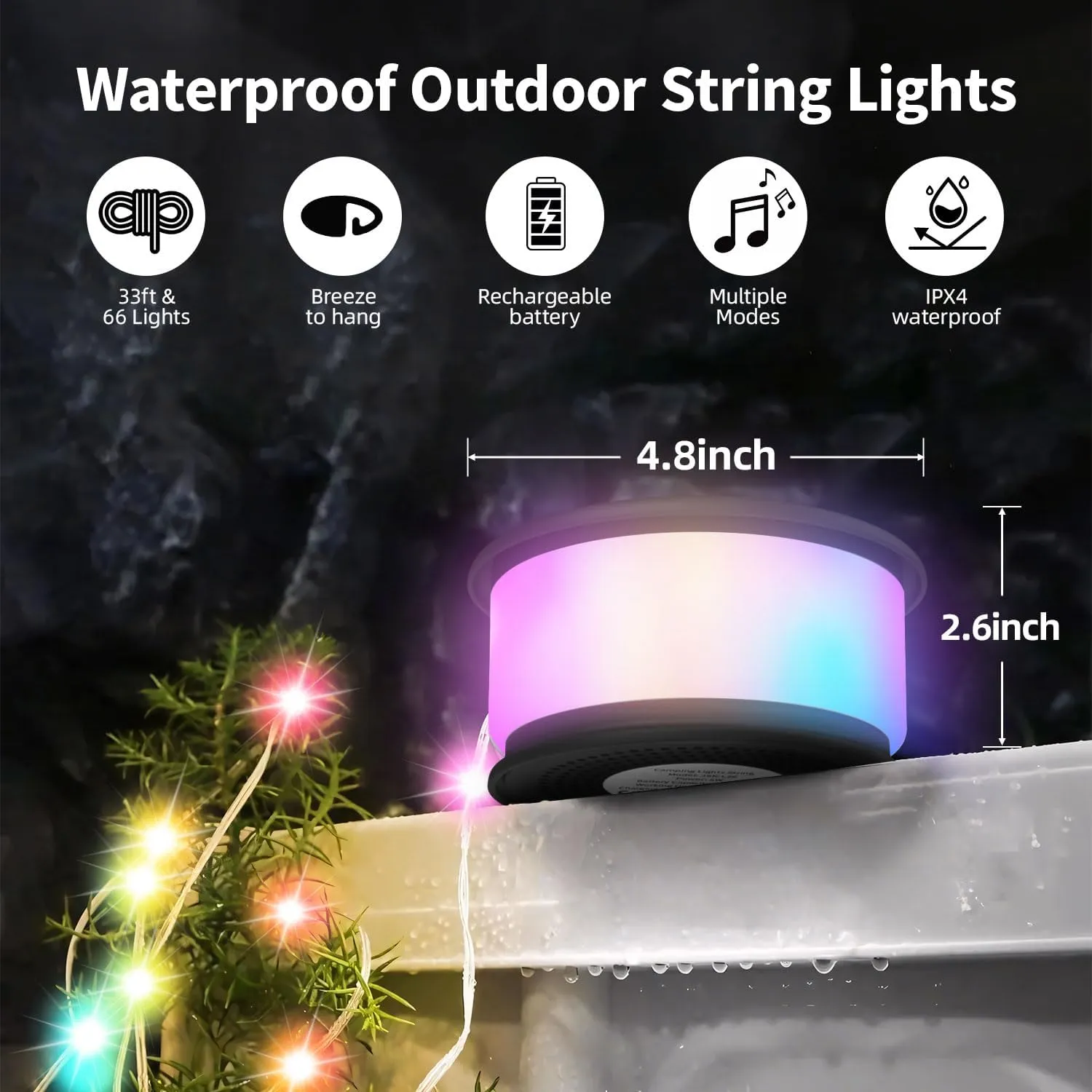 2pcs Camping String Lights,2 in 1 Upgraded 32.8FT Rechargeable Tent Lights String with 19 Lighting Modes,Quick Storage camping lights，Portable LED Lamp for Bedroom Yard Decor Christmas (Black&Orange)