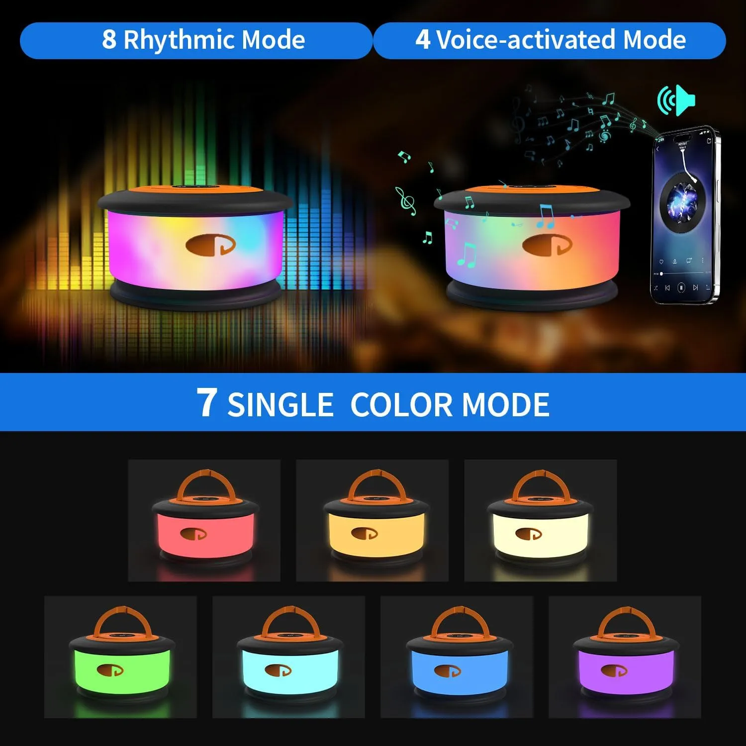2pcs Camping String Lights,2 in 1 Upgraded 32.8FT Rechargeable Tent Lights String with 19 Lighting Modes,Quick Storage camping lights，Portable LED Lamp for Bedroom Yard Decor Christmas (Black&Orange)