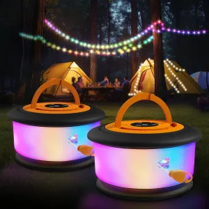 2pcs Camping String Lights,2 in 1 Upgraded 32.8FT Rechargeable Tent Lights String with 19 Lighting Modes,Quick Storage camping lights，Portable LED Lamp for Bedroom Yard Decor Christmas (Black&Orange)