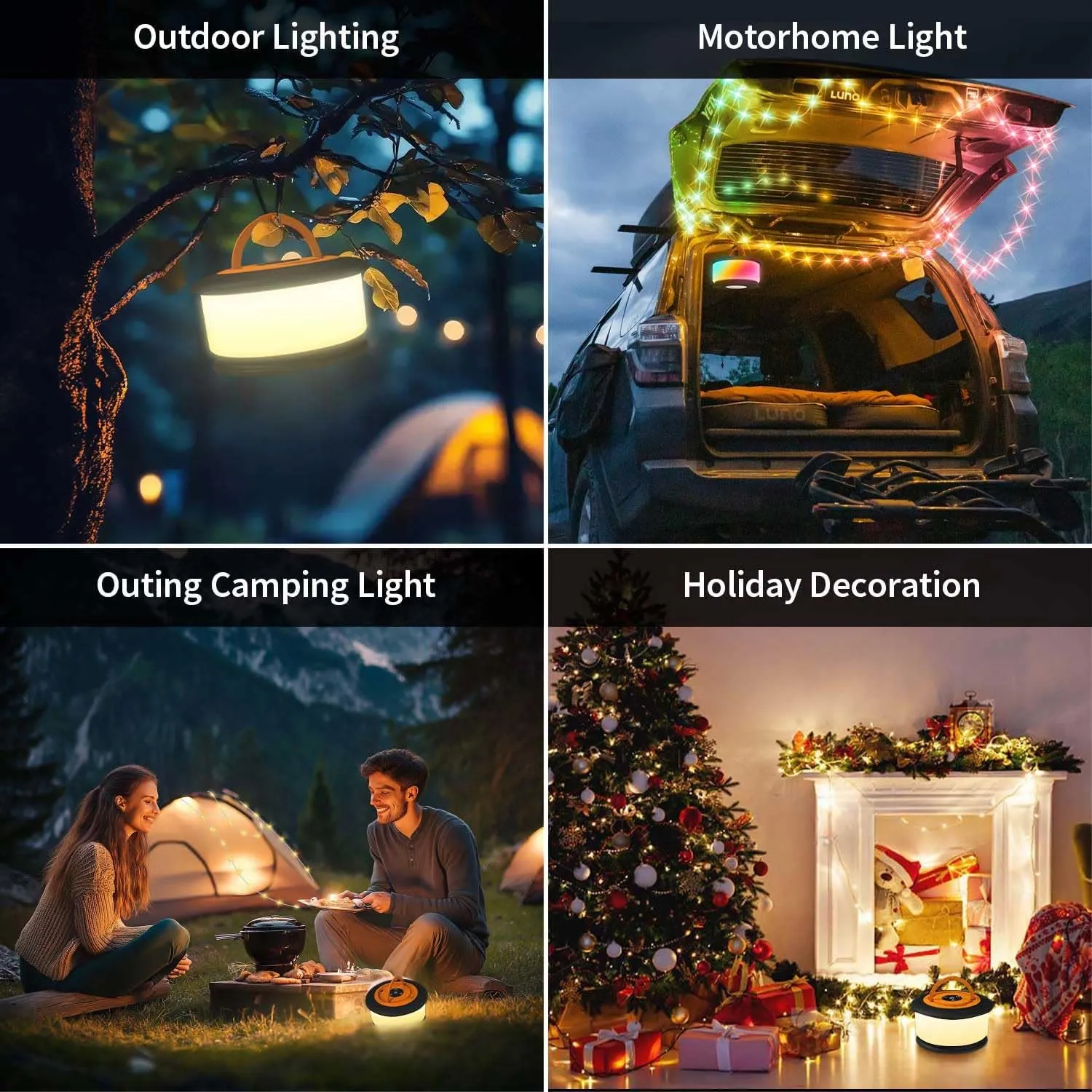 2pcs Camping String Lights,2 in 1 Upgraded 32.8FT Rechargeable Tent Lights String with 19 Lighting Modes,Quick Storage camping lights，Portable LED Lamp for Bedroom Yard Decor Christmas (Black&Orange)